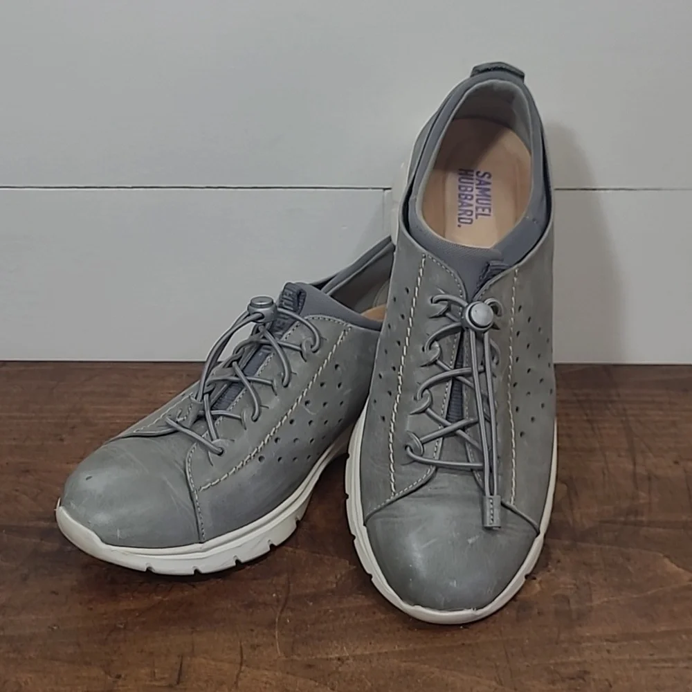 Samuel Hubbard Flight 707 Grey Leather Walking Shoe Sneakers Women's sz 9.5